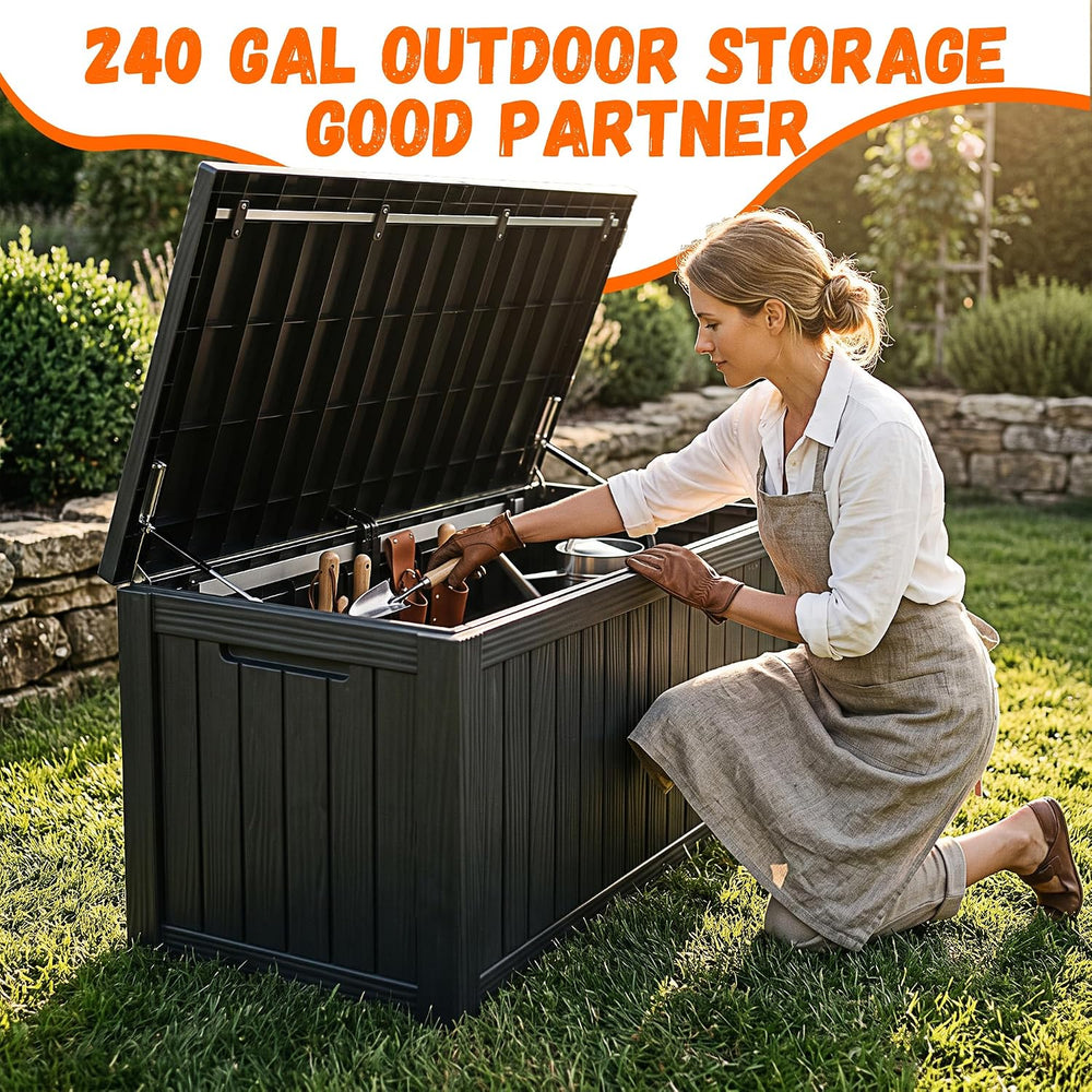 240 Gallon Outdoor Storage Box, Black Deck Storage Cabinet