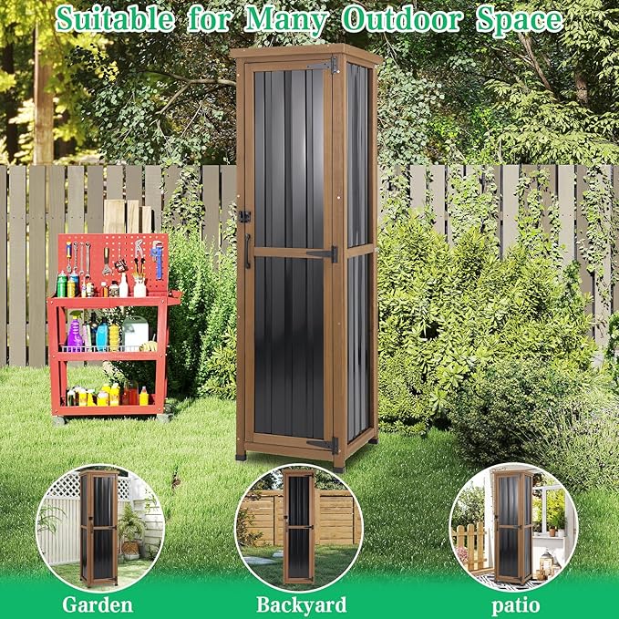 Outdoor Storage Cabinet Weatherproof, Tall Wood Garden Potting Bench Table wi...