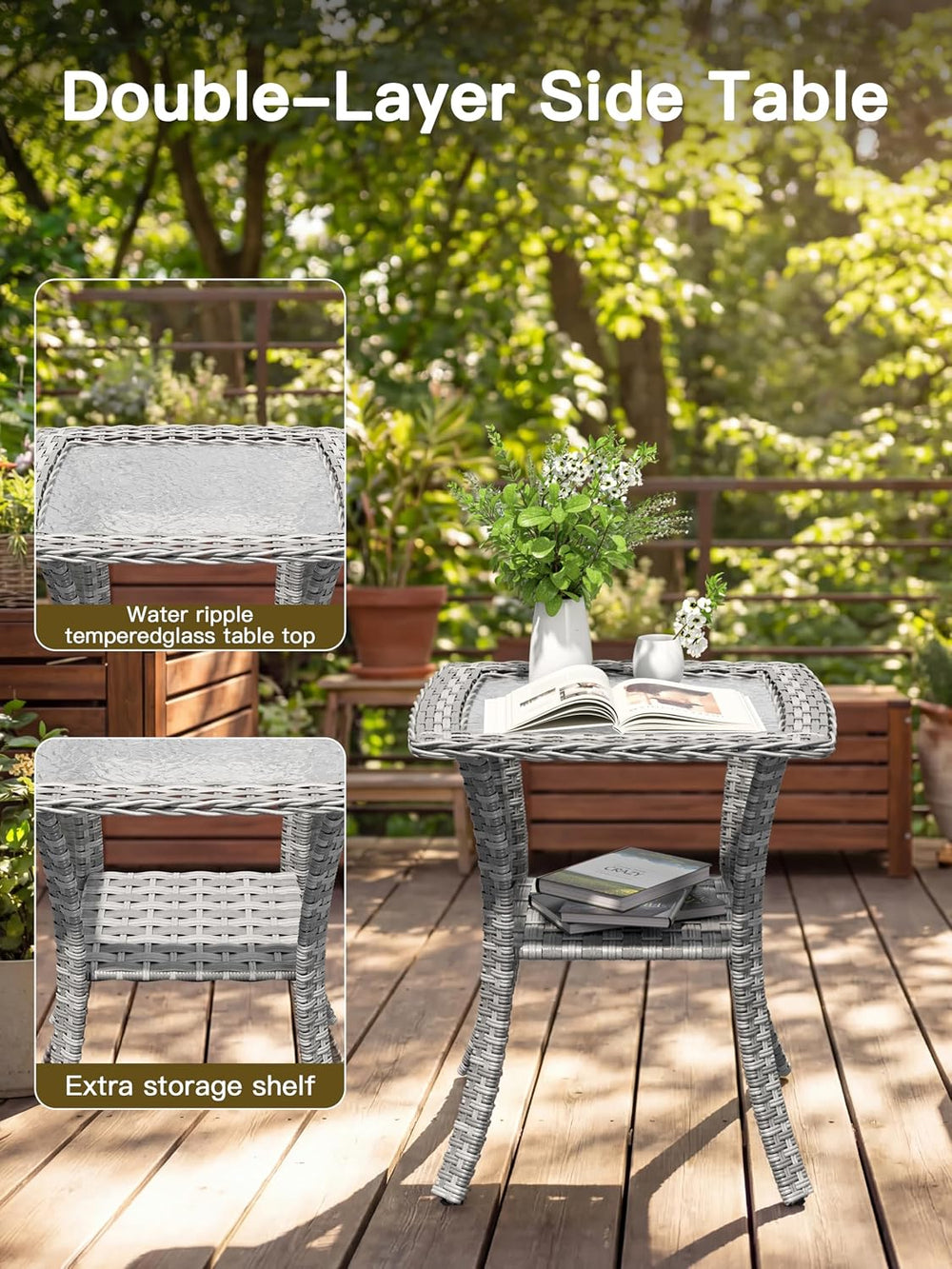 3-Piece Patio Furniture Set, Outdoor Swivel Rocking Chairs