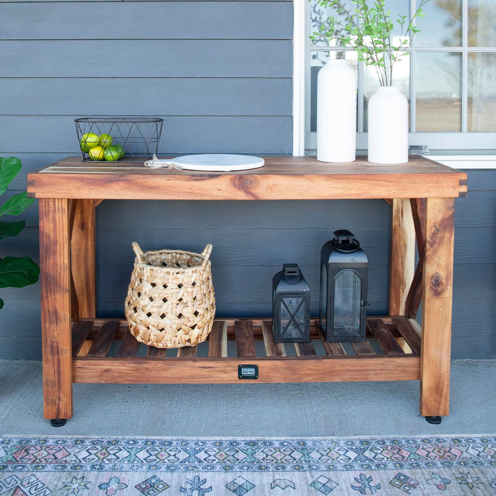 Backyard Discovery 48" Acacia Wood Farmhouse Narrow Console Table with L...