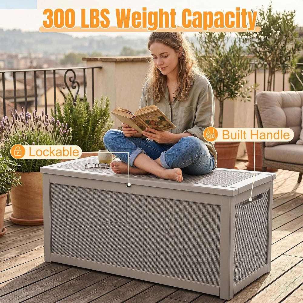 Outdoor Storage Box, 410 Gallon Waterproof Resin Deck Box with Support Rod