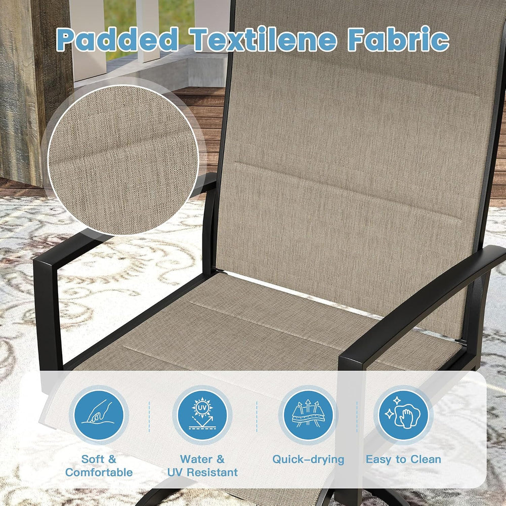 DIFY 3pc Outdoor Dining Set, 27.6" Square Table & Padded Swivel Chairs