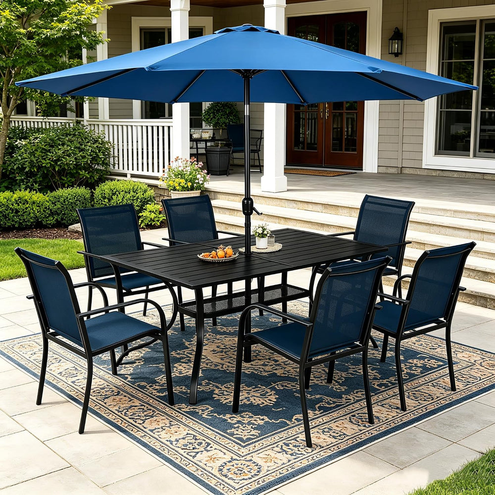 SUNCROWN 8 - Piece Outdoor Dining Set, Patio Furniture Set with 6 Textilene D...