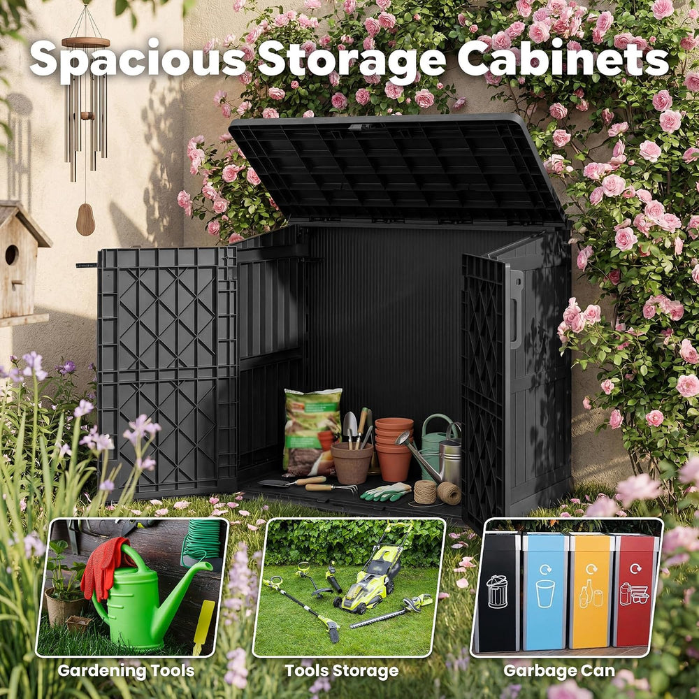 LHBcraft 36 Cu Ft Outdoor Storage Cabinet, Horizontal Resin Storage Shed Box ...