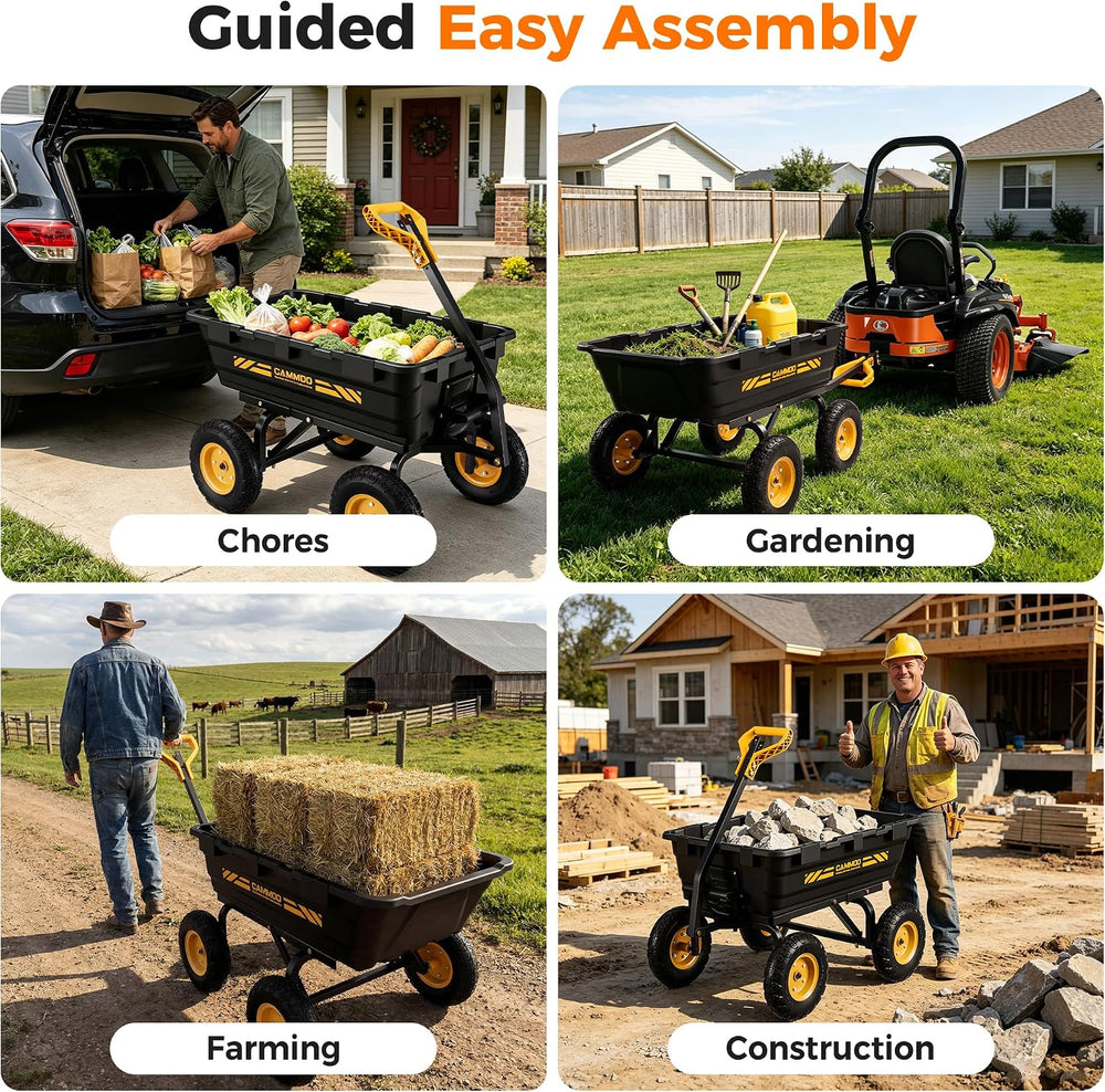 CAMMOO 13" NO-Flat Tires 1400lb Garden Cart Wheelbarrow with 2-in-1 Handle