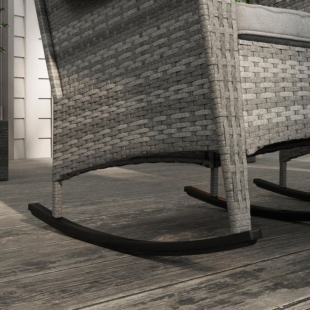 Outsunny Outdoor Wicker Rocking Chair Set of 2 with Wide Seat, Thick Cushions...