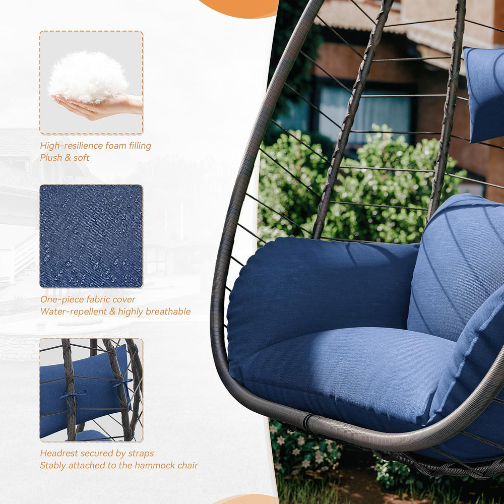 Outdoor Hanging Egg Chair with Stand,Patio Wicker Swing Egg Chair Hammock Cha...