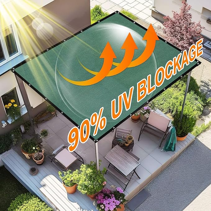 Artpuch 90% Sun Shade Cloth, 6 x 12 FT Pergola Shade Cover Canopy with Gromme...