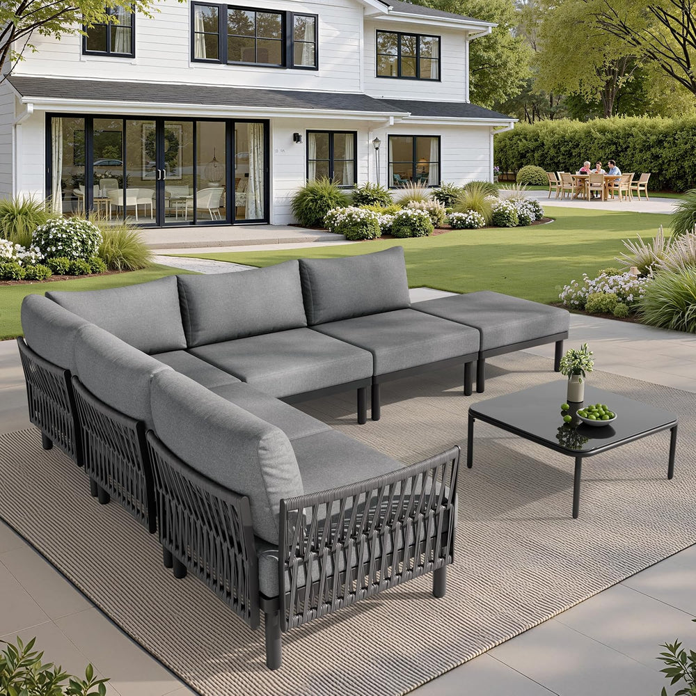 7 Piece Aluminum Outdoor Sectional Sofa, 31" Deep Seating with Coffee Table