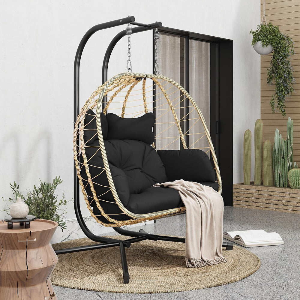 Bifanuo Double Hanging Egg Chair with Stand, Outdoor Indoor Swing Chair with ...