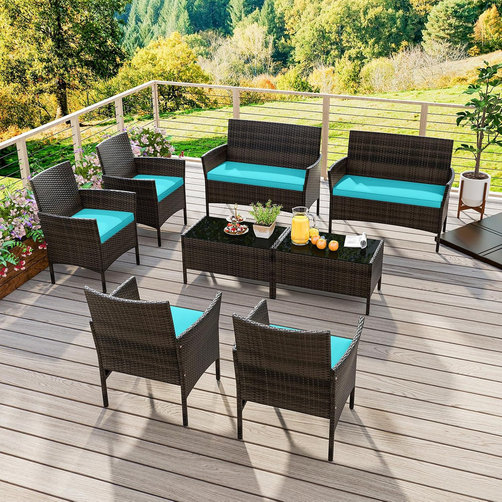 HAPPYGRILL 8 Pieces Patio Furniture Set Outdoor Rattan Conversation Set