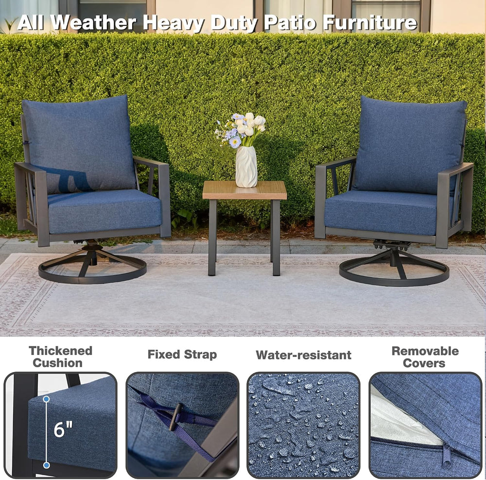 Patio Swivel Rocking Chairs Set of 2 with 6 Inch Cushion,Blue