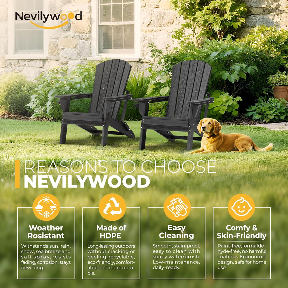 NevilyWood Adirondack Chair, HDPE Folding Outdoor Chair, Black