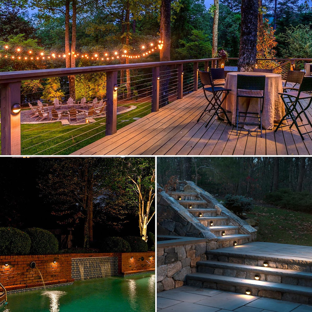 SUNVIE 4" Low Voltage Deck Lights 5W Black Cast-Aluminum 3000K, 6-Pack