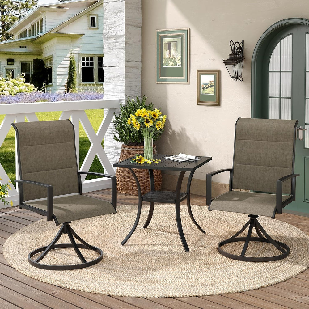 DIFY 3pc Outdoor Dining Set, 27.6" Square Table & Padded Swivel Chairs
