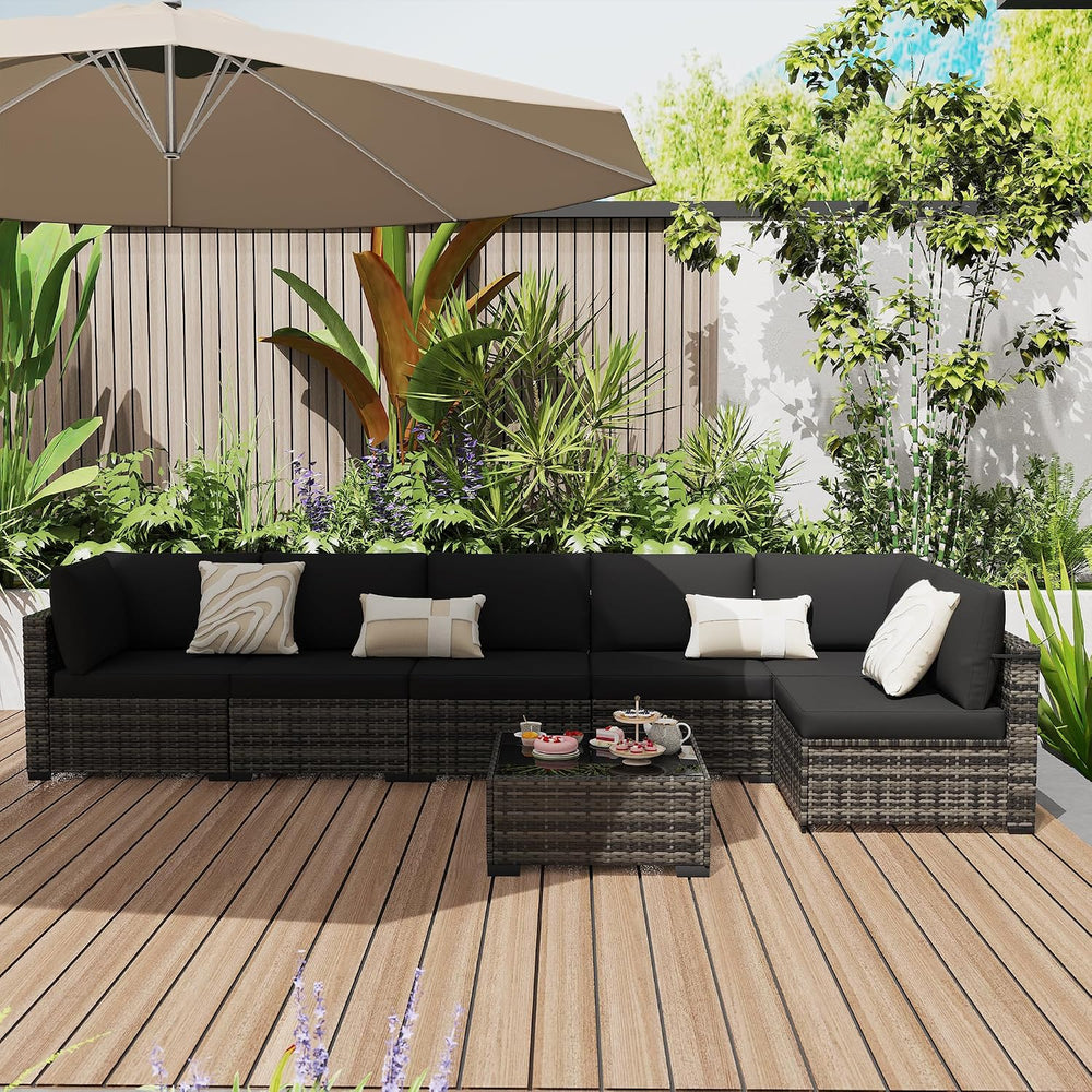 KIGOTY 7-Piece Patio Furniture Set, All-Weather PE Rattan Outdoor Sectional S...