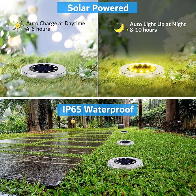 Biling Solar Ground Lights Outdoor 12 Packs, Bright 12 LEDs Solar Lights Outd...