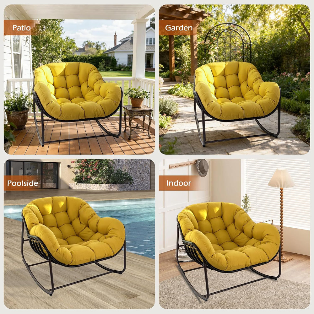 Papasan Rocking Chair Indoor & Outdoor, Oversized Egg-Shaped Papasan Rock...