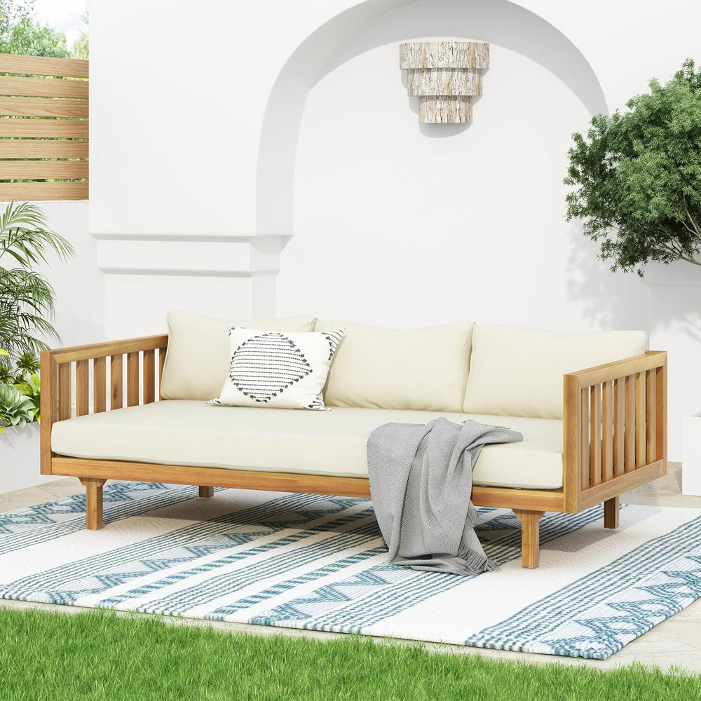 Christopher Knight Home Claremont Outdoor 3 Seater Acacia Wood Daybed with Fa...