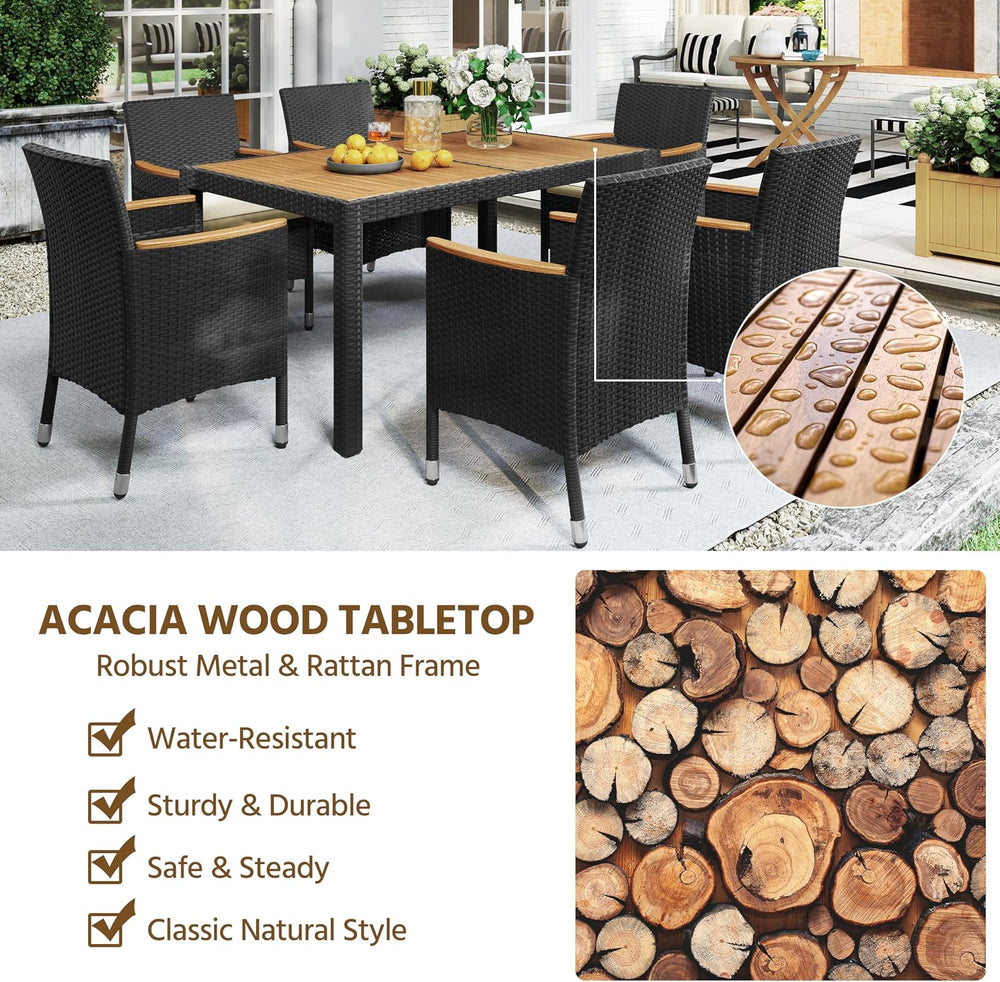 Yaheetech 7 Piece Patio Furniture Set, Outdoor Dining Acacia Wood Table Top