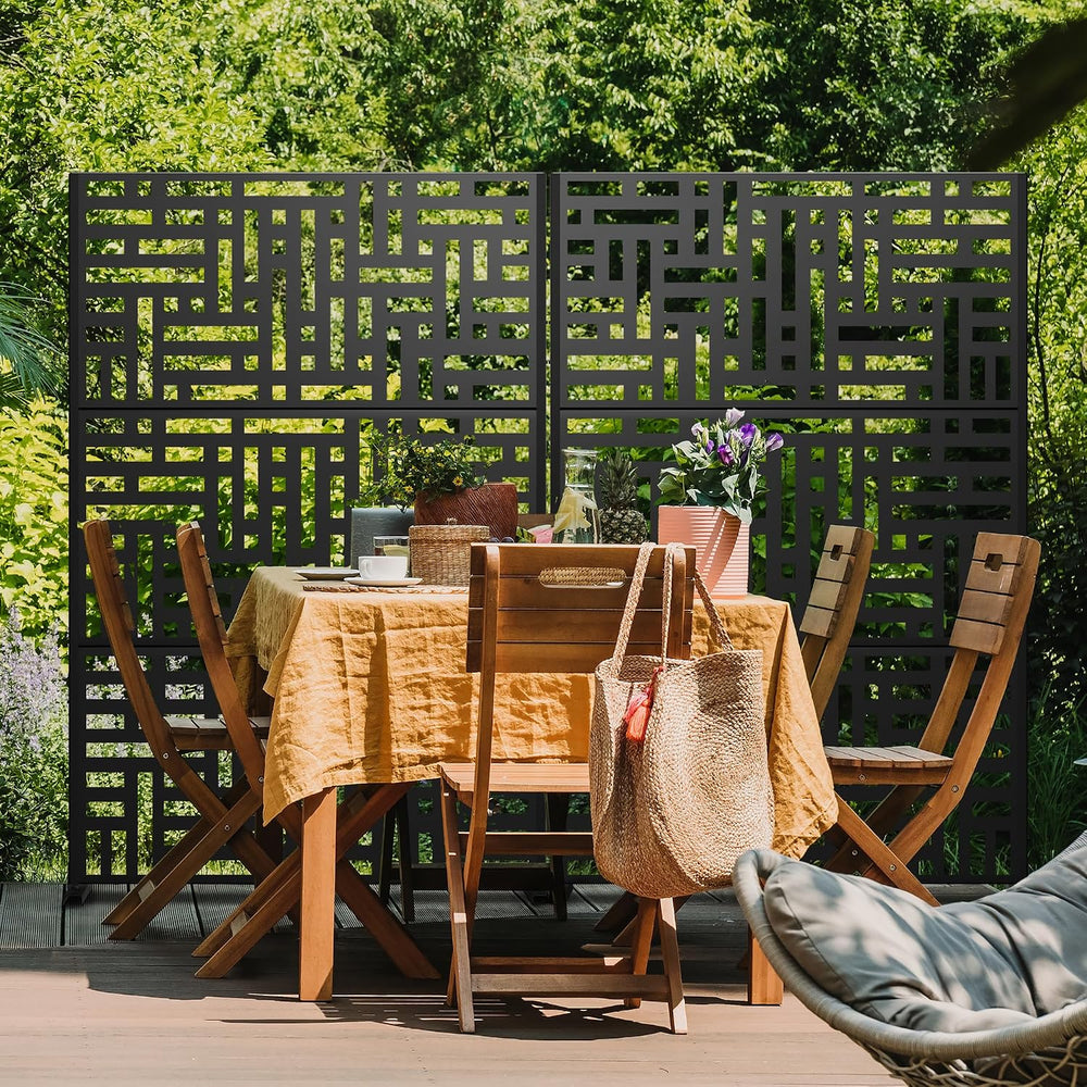 Elevens Metal Outdoor Privacy Screen, Freestanding Outdoor Divider Decorative...