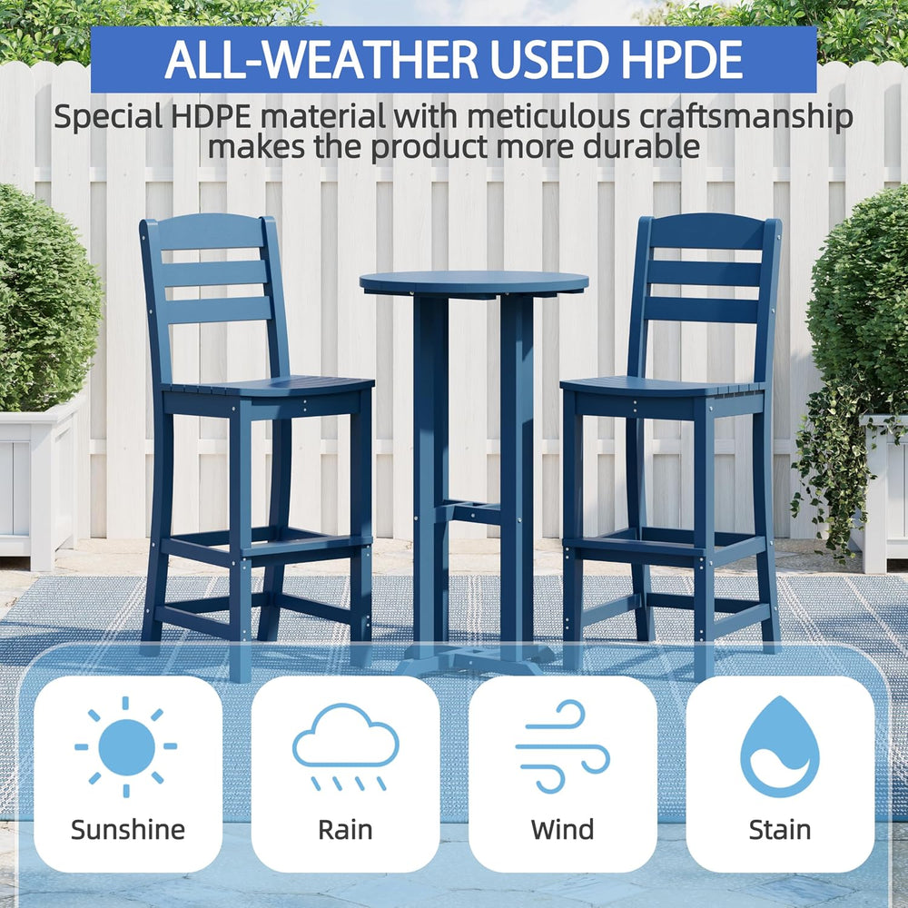 Shintenchi 3 Pieces Outdoor High Top Bar Set, 1 Patio High Top Round Table an...