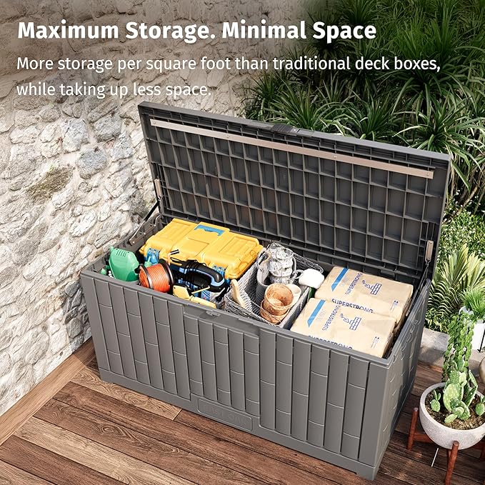 EAST OAK 120 Gallon Outdoor Storage Box | Large Resin Deck Box with Reinforce...