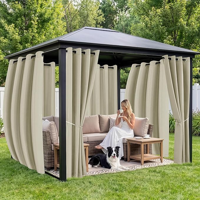 Gazebo Curtains Outdoor Waterproof 6 Panels - Windproof, Privacy, Weatherproo...