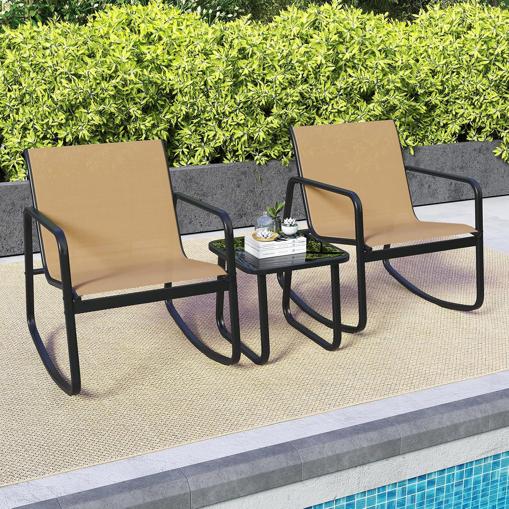Tangkula 3 Piece Rocking Bistro Set, Patio Furniture Set with 2 Rocking Chair...