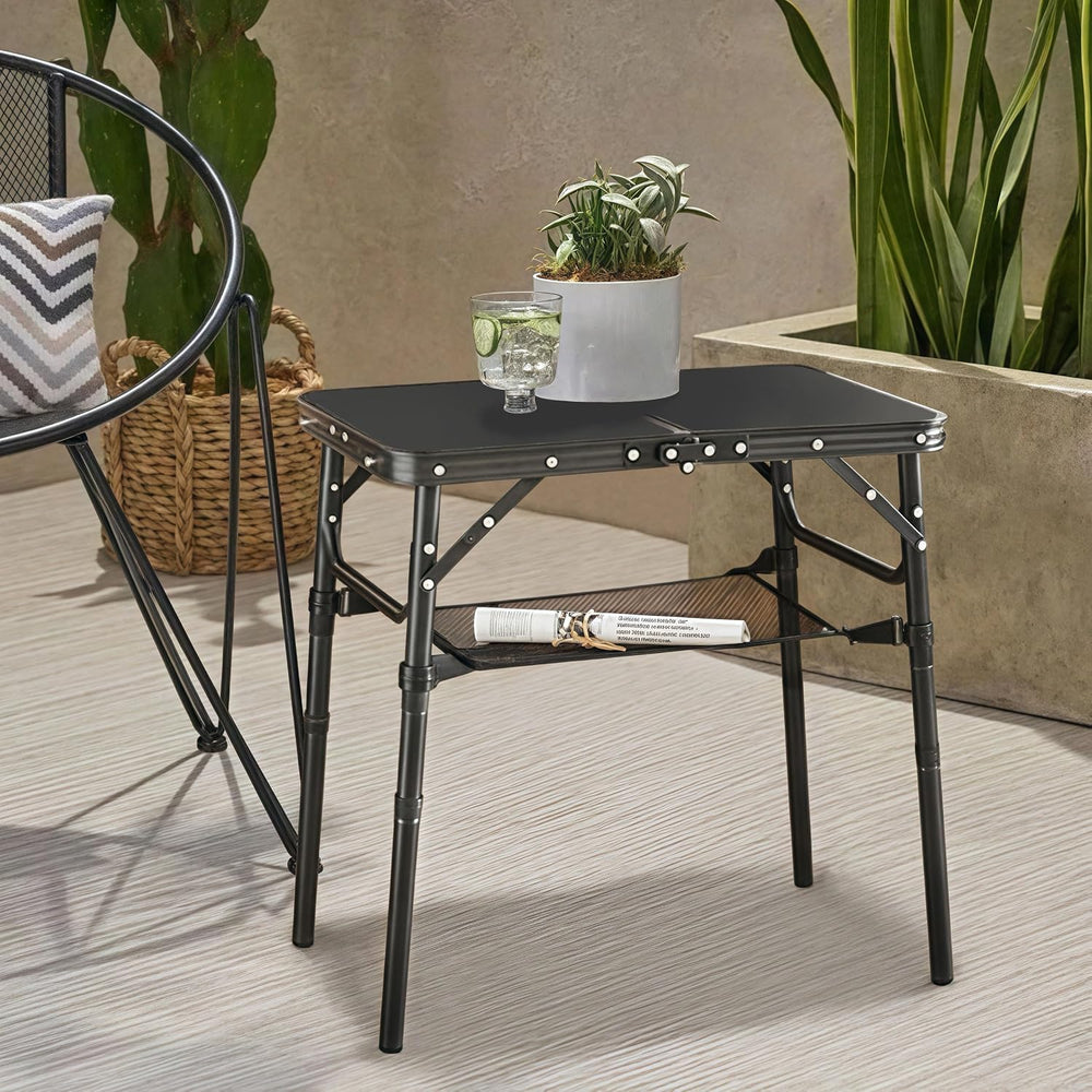 Outdoor Side Table, Portable, 3 Adjustable Height,Small Folding Table