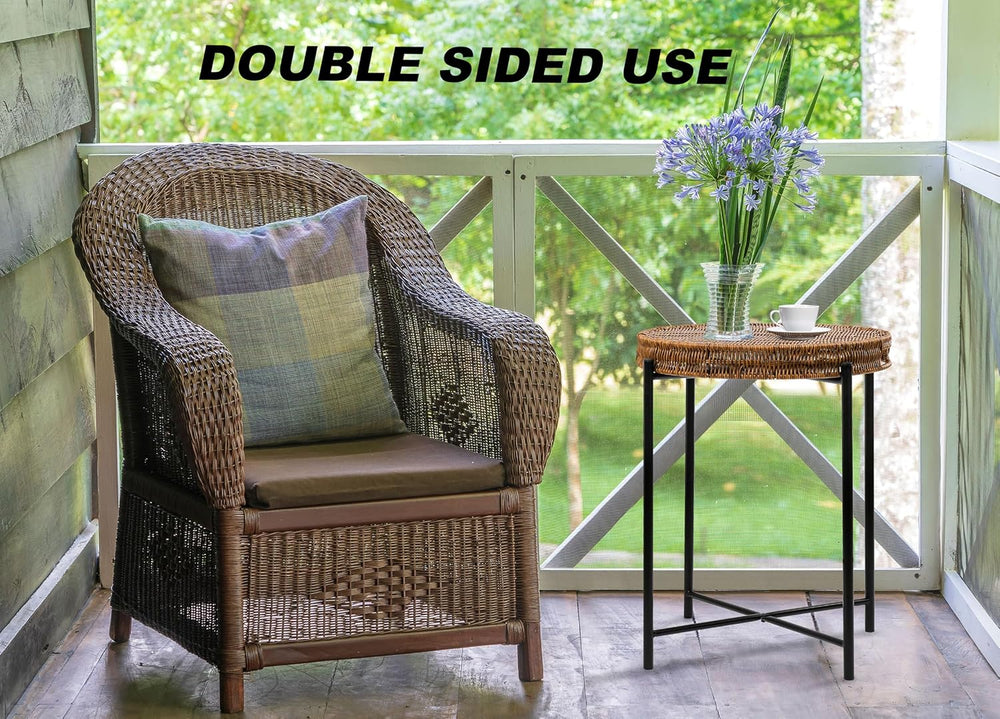 DINGTAI Small Wicker Round End Table, 16.5 in Rattan End Tables with Removabl...