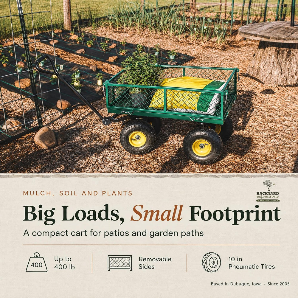 Backyard Expressions Garden Cart and Utility Wagon, 400 lb, Green
