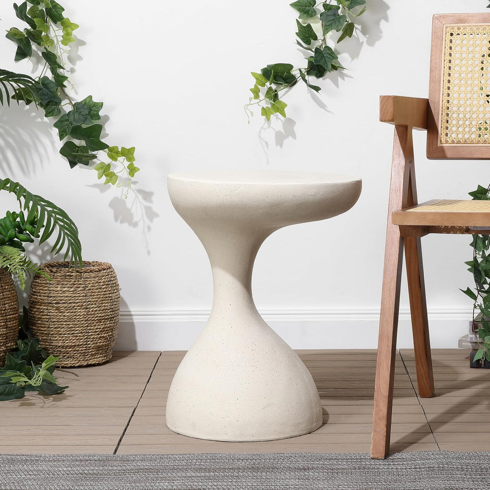 JONATHAN Y Boracay Sculptural Side Table 19.75", Cream Terrazzo