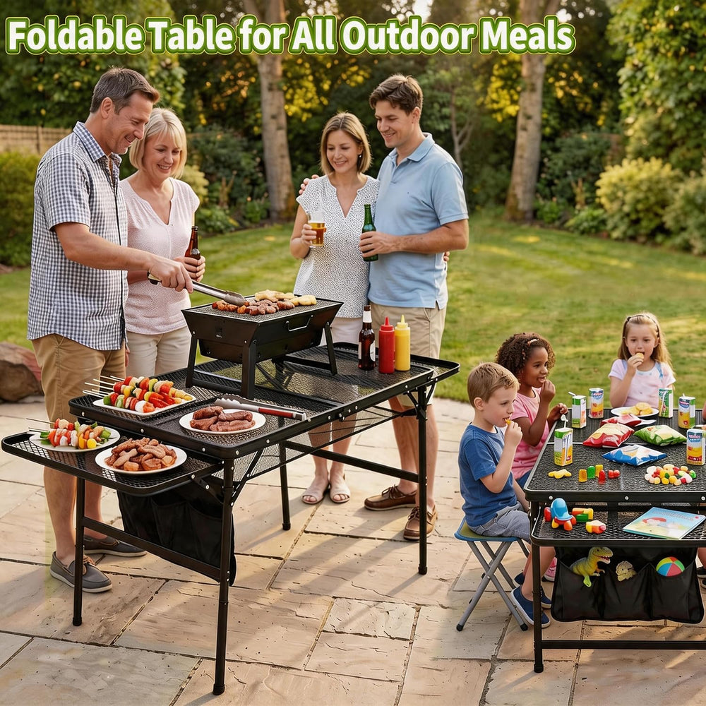 Folding Camping Table with 2 Wing Panels – Adjustable Height & Width Port...