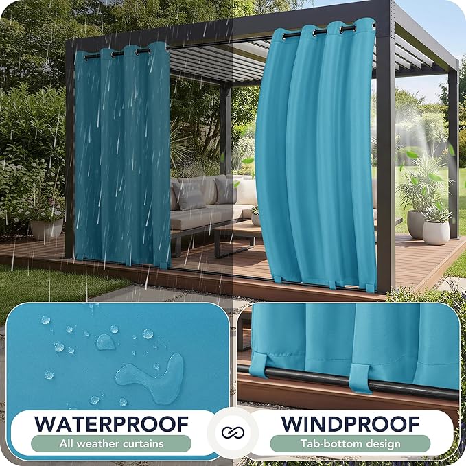 Outdoor Curtains for Patio Waterproof 6 Panels - Windproof, Privacy, Weatherp...