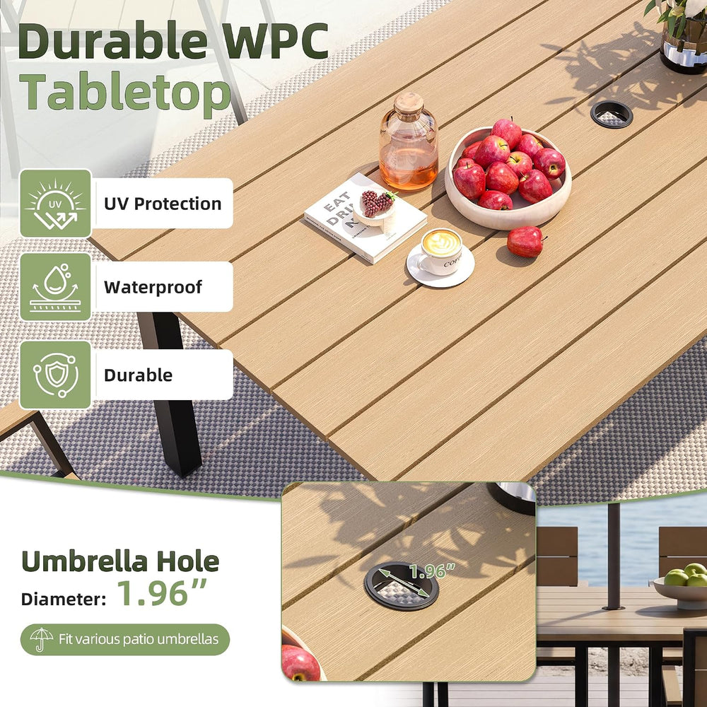 Outdoor Table and Chairs for 6 Aluminum Patio Dining Set with Umbrella Hole