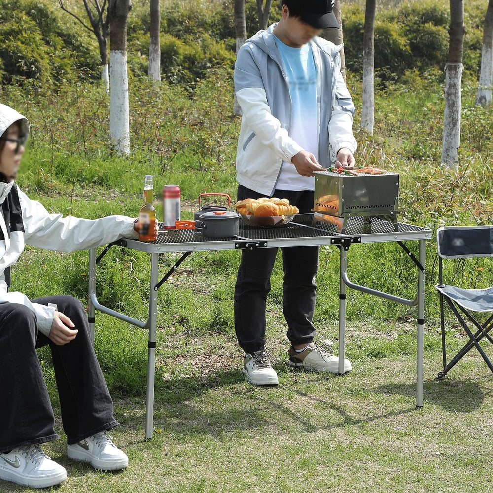 REDCAMP 48x24 Long Folding Grill Table for Outside, Lightweight Portable Meta...
