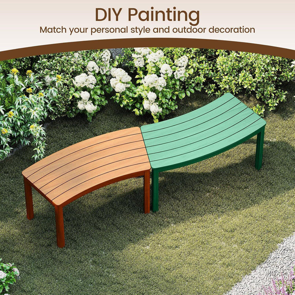 Tangkula Acacia Wood Outdoor Curved Bench Set of 2, Patio Garden Backless Fir...