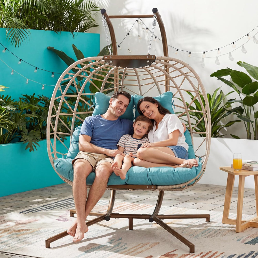 NICESOUL Outdoor Double Egg Chair with Stand, XL Large & Wide All-Weather...