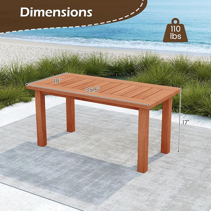 Tangkula Outdoor Coffee Table, 35.5” Patio Table with Slatted Tabletop, Recta...