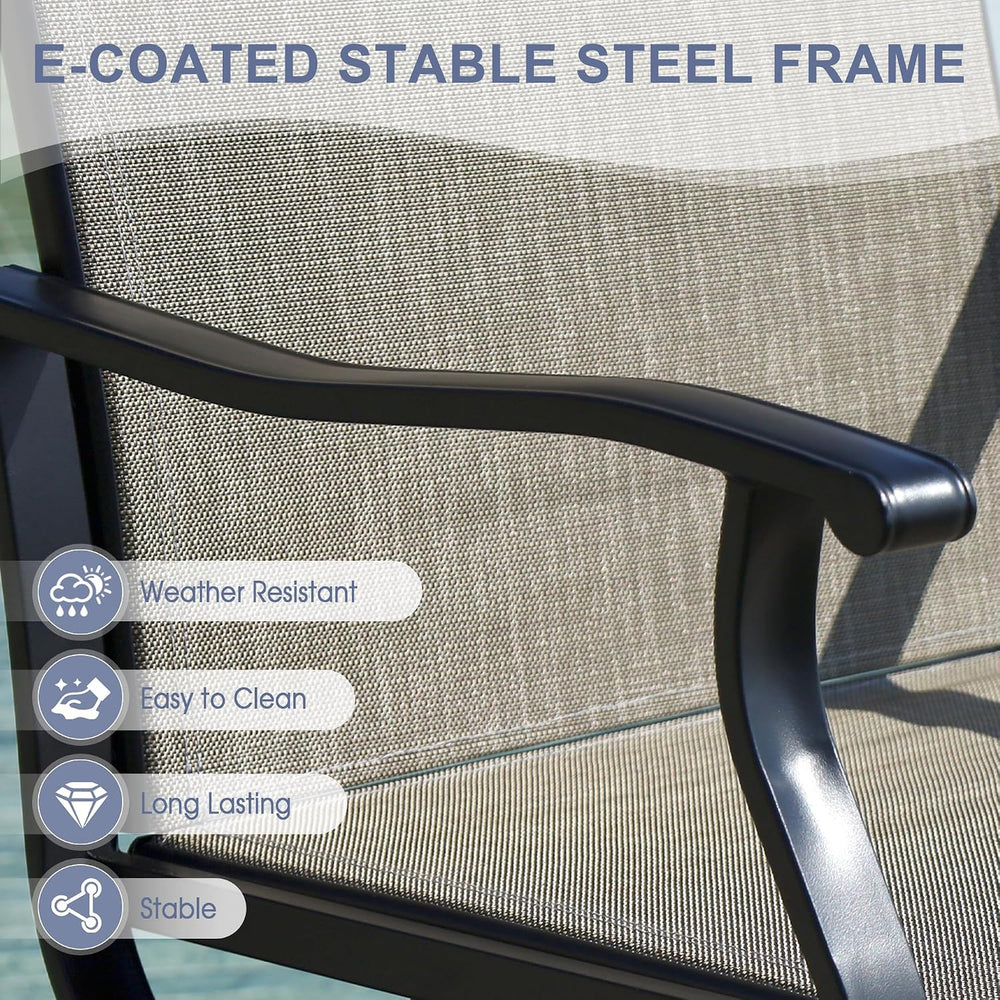 VICLLAX Patio Dining Set, Mixed Brown Swivel Chairs & 50" Black Table