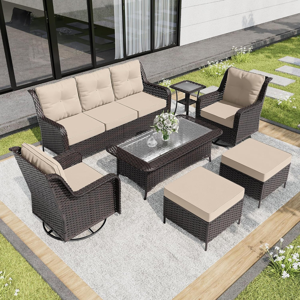 7 Pieces Patio Furniture Set,High Back Wicker Outdoor Sectional Furniture Set...