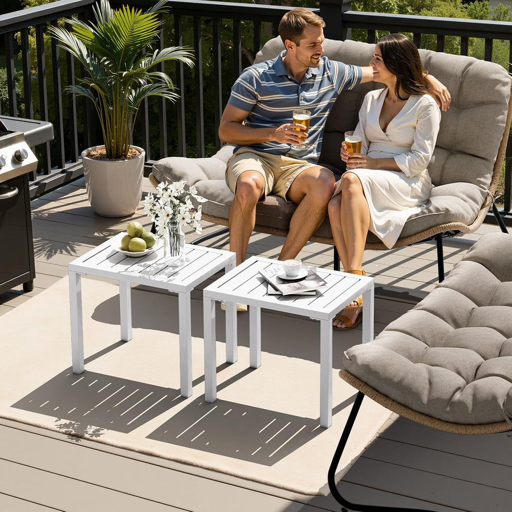 Crestlive Products Outdoor Side Table Set of 2, Aluminum Rectangular Side/End...
