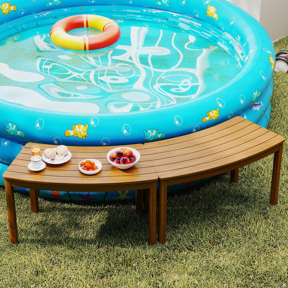 Tangkula Acacia Wood Outdoor Curved Bench Set of 2, Patio Garden Backless Fir...