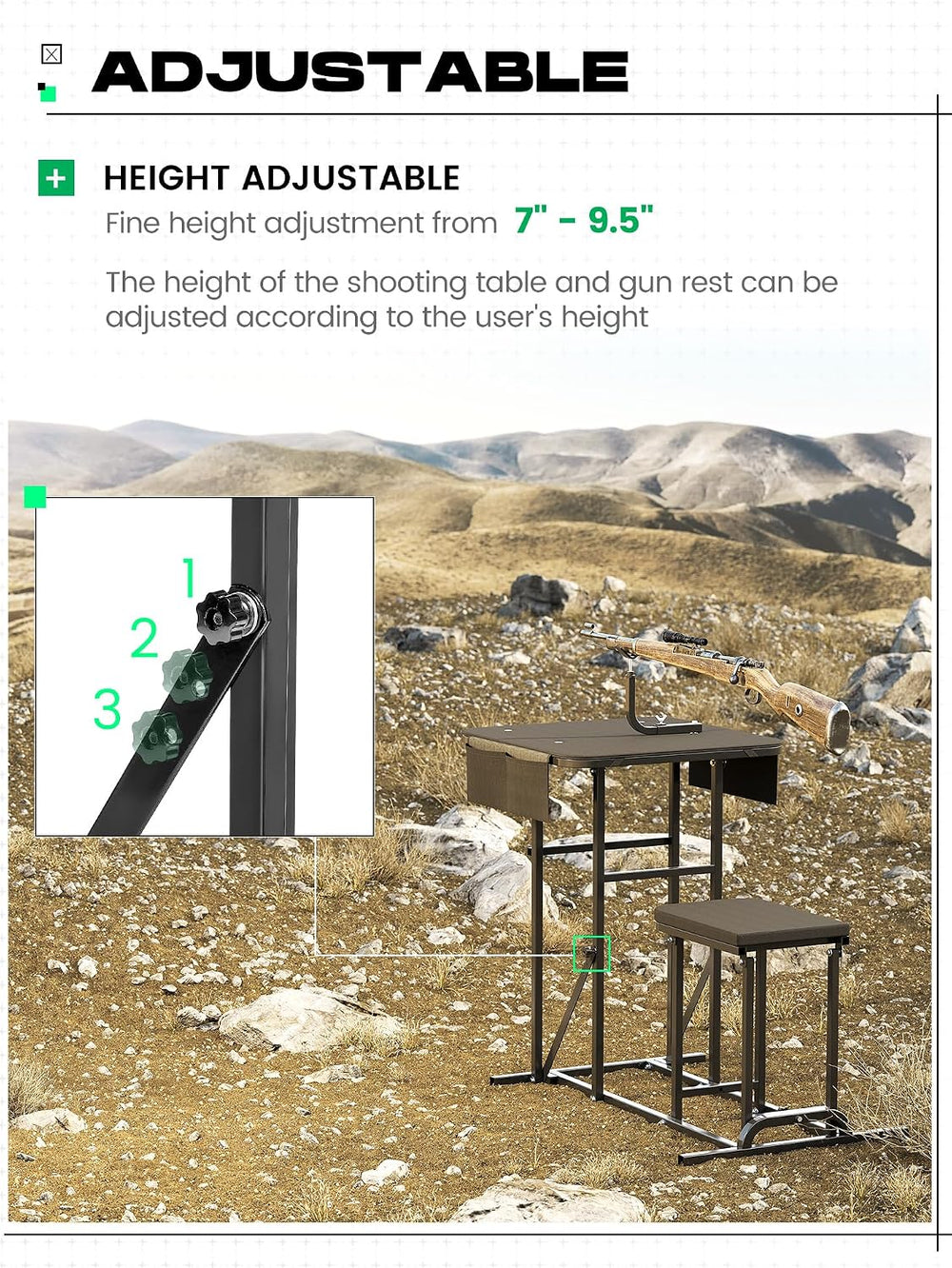 KUAFU Foldable Shooting Bench Adjustable Height Portable Shooting & Hunting