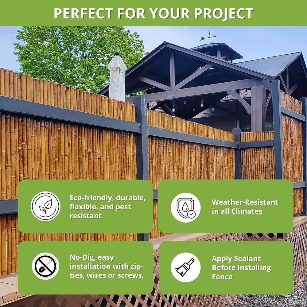 FOREVER BAMBOO Caramel Brown Bamboo Fencing Decorative Rolled Fence Panel 3 f...