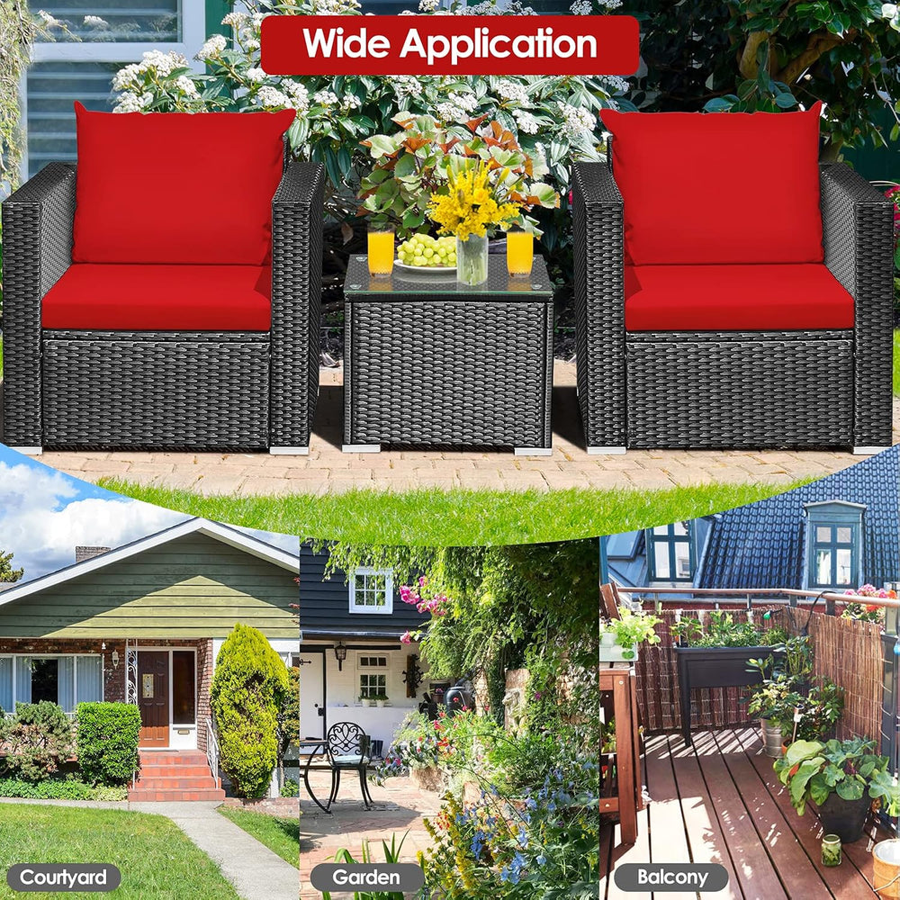 HAPPYGRILL 3 Piece Patio Furniture Set Rattan Wicker Patio Conversation Set w...