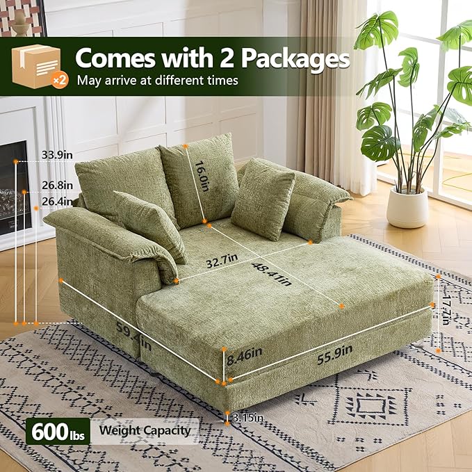 VINGLI Modern Floating Chaise Lounge Chair with Acrylic Legs, Upholstered Cus...