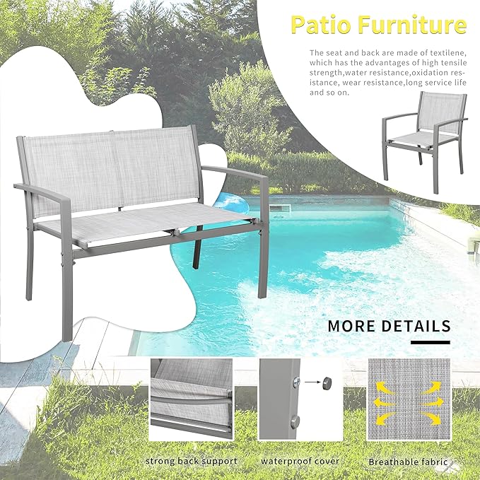 Shintenchi 4 Pieces Patio Furniture Set All Weather Textile Fabric Outdoor Co...
