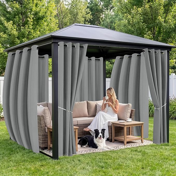 Outdoor Curtains for Patio Waterproof 6 Panels - Windproof, Privacy, Weatherp...